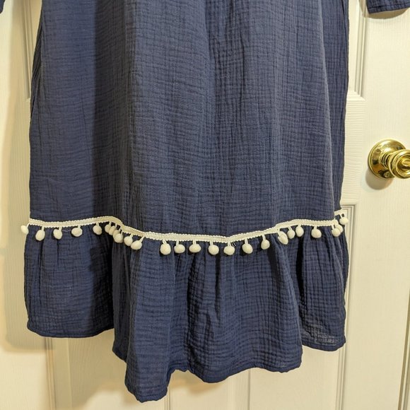 KOANDAILY Navy Pom-Pom Bell Sleeves Boho Midi Dress - size 3XL* NWT - Picture 6 of 11